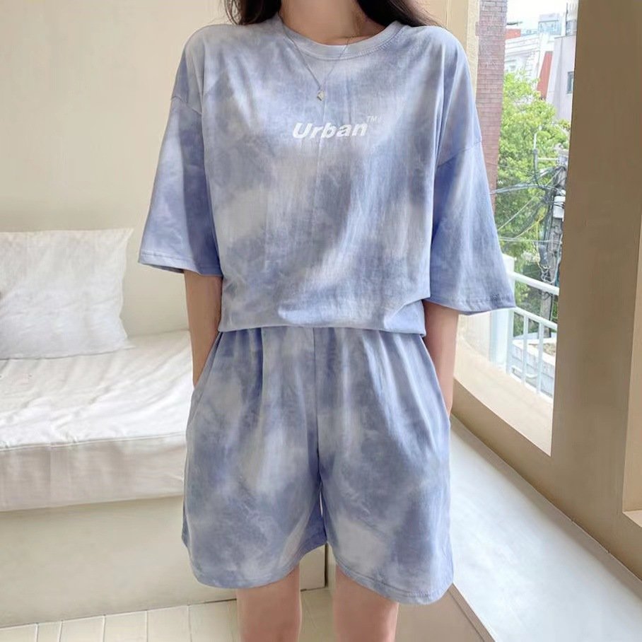 Summer Women Clothing Set Short Sleeve Tshirt+Shorts 2Pcs Camouflage Tie-Dyed Loose Tees Tops Sports Casual Suit