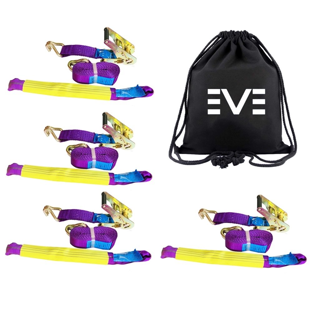 4PCS Recovery Ratchet Kit High Visibility Purple Car Wheel Fixed Straps Wheel Safety Straps Trailer 5Ton