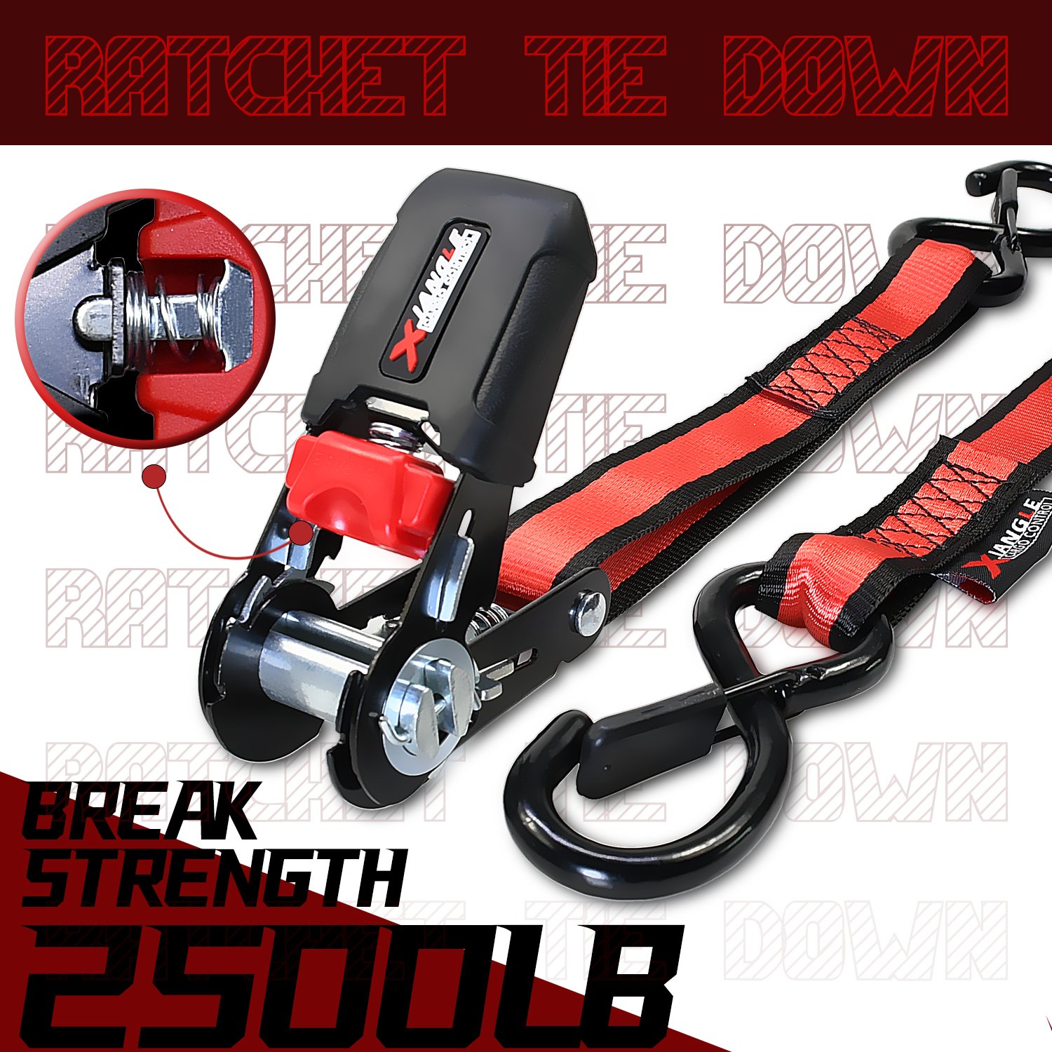 Highly Tailored ToolKit 1" 2500lbs Heavy Duty Reinforced Ratchet Tie-Downs Strap Safety Hook for Cargo Lashing