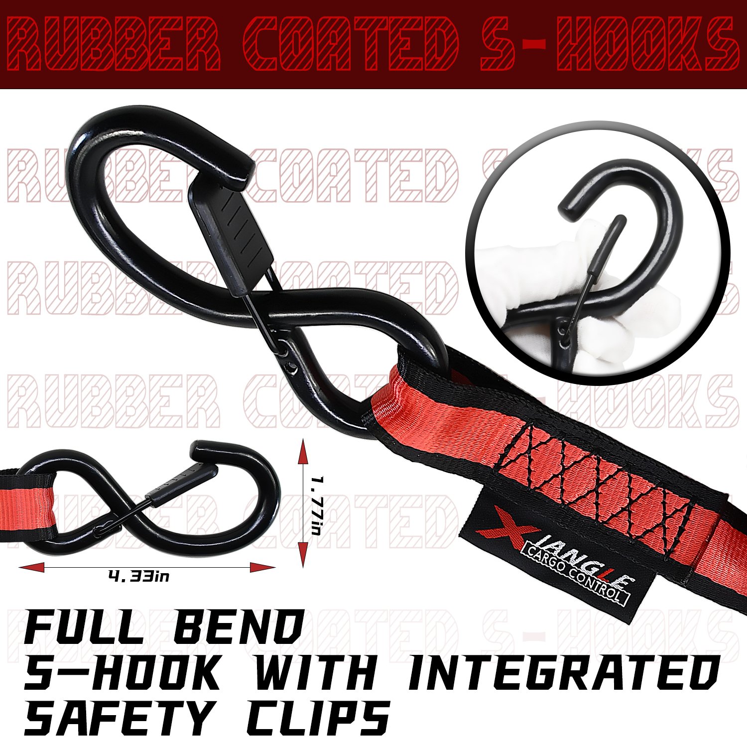 Highly Tailored ToolKit 1" 2500lbs Heavy Duty Reinforced Ratchet Tie-Downs Strap Safety Hook for Cargo Lashing