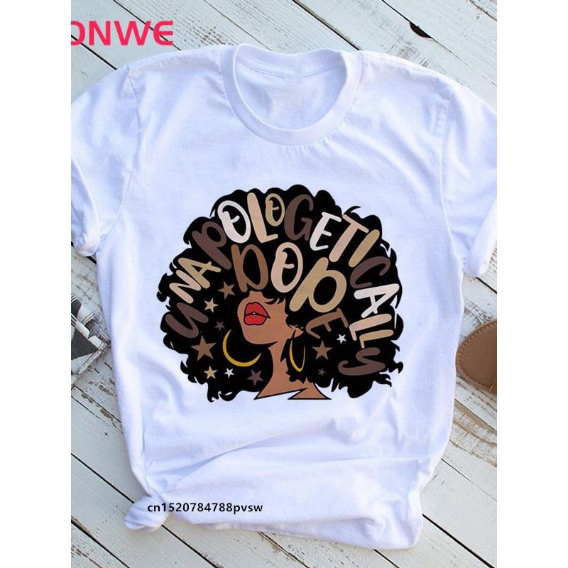 Wholesale Beauty African Lady Women T shirt Black Girl History Month Female T-shirt Melanin Cartoon Graphic Printing Tee Shirt