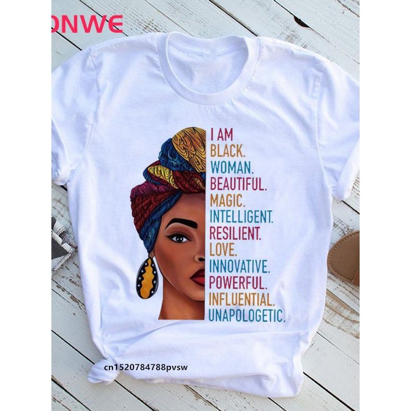 Wholesale Beauty African Lady Women T shirt Black Girl History Month Female T-shirt Melanin Cartoon Graphic Printing Tee Shirt