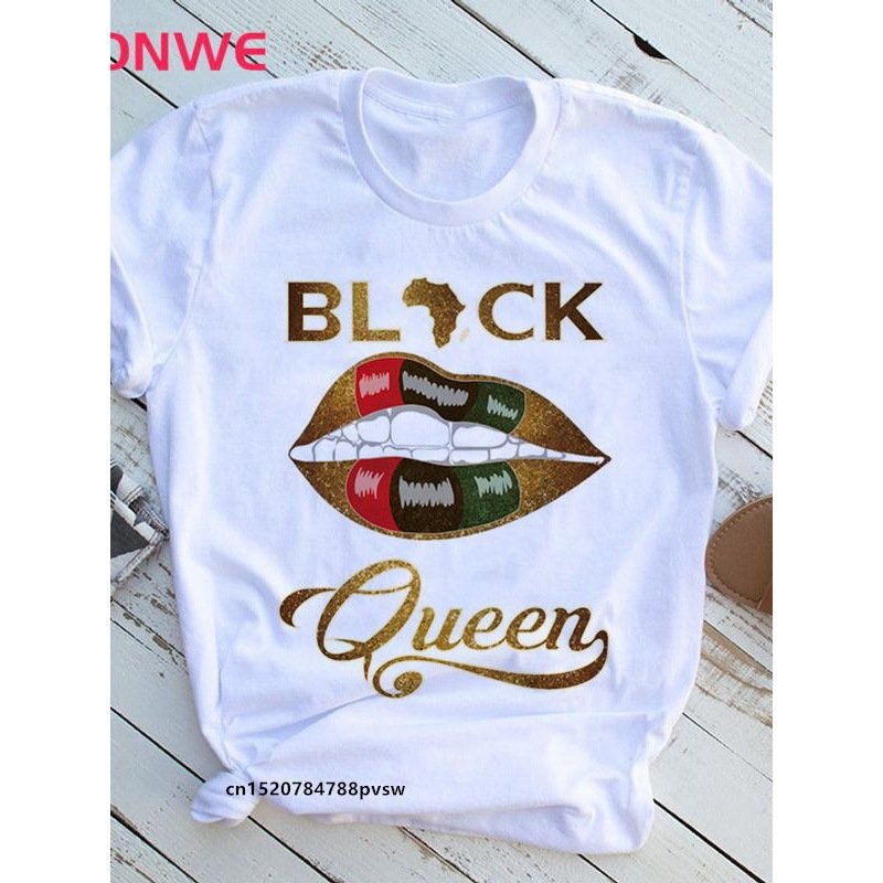 Wholesale Beauty African Lady Women T shirt Black Girl History Month Female T-shirt Melanin Cartoon Graphic Printing Tee Shirt