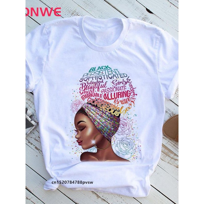Wholesale Beauty African Lady Women T shirt Black Girl History Month Female T-shirt Melanin Cartoon Graphic Printing Tee Shirt