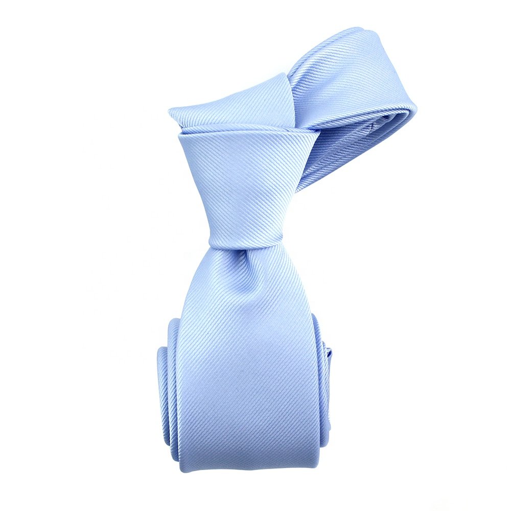 China Manufacturer Slim Skinny Classic Solid Color Mens Neck Ties In Sky Blue Polyester Woven Wholesale Necktie For Men Blue