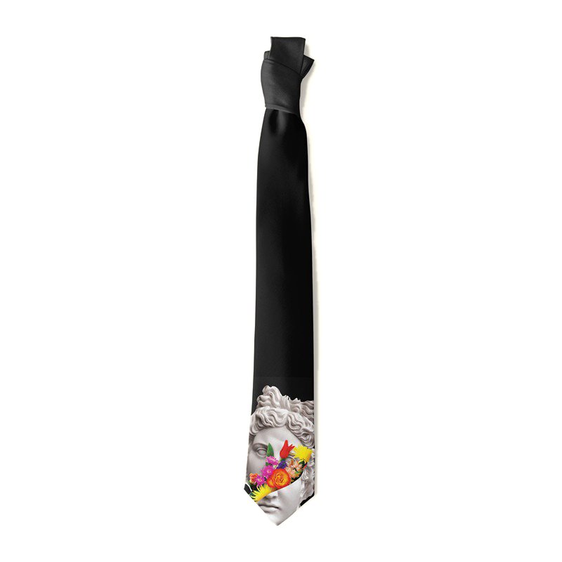 Designer creative print tie for men and women, casual Japanese fun animal rose tiger black tie