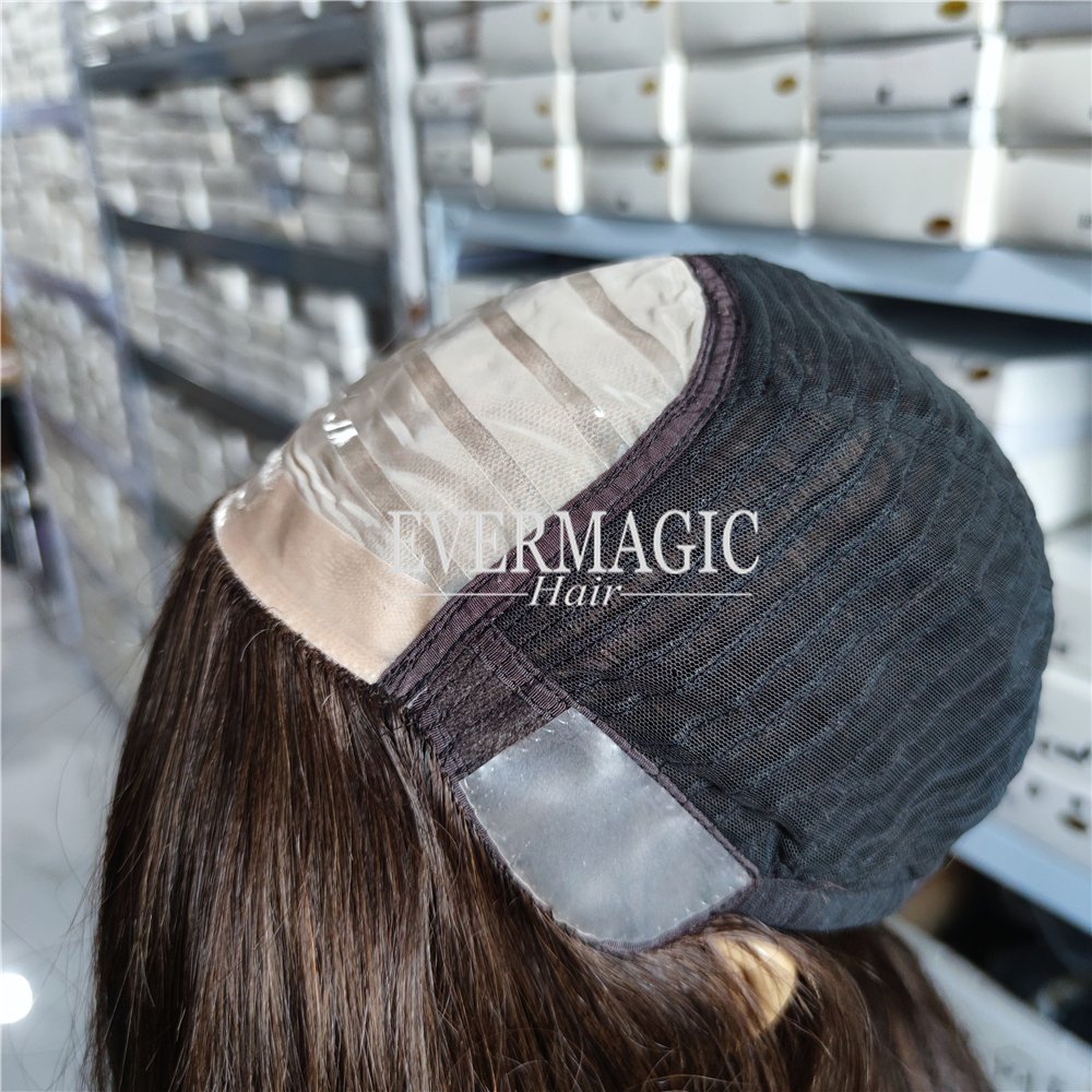 Evermagic Cafe Brown Color Natural Wavy scalp silk Top with Silicone pu top Medical wig for Women