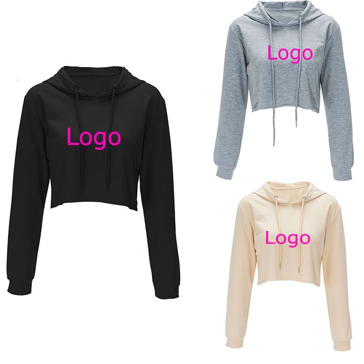 Custom Logo Printed Women's hoodie OEM Wholesale Plain Pullover Crop Top Sweatshirt Short Hoodie