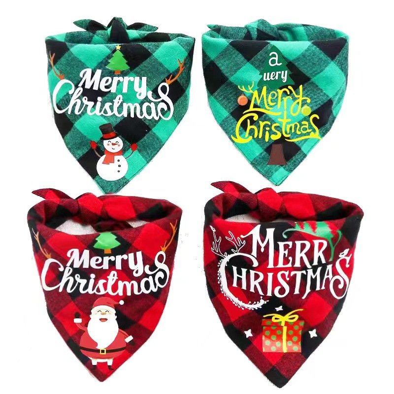 Xmas Green Custom Silk Pet Print Bibs Cotton Bandana Scarf for Dogs or Cats