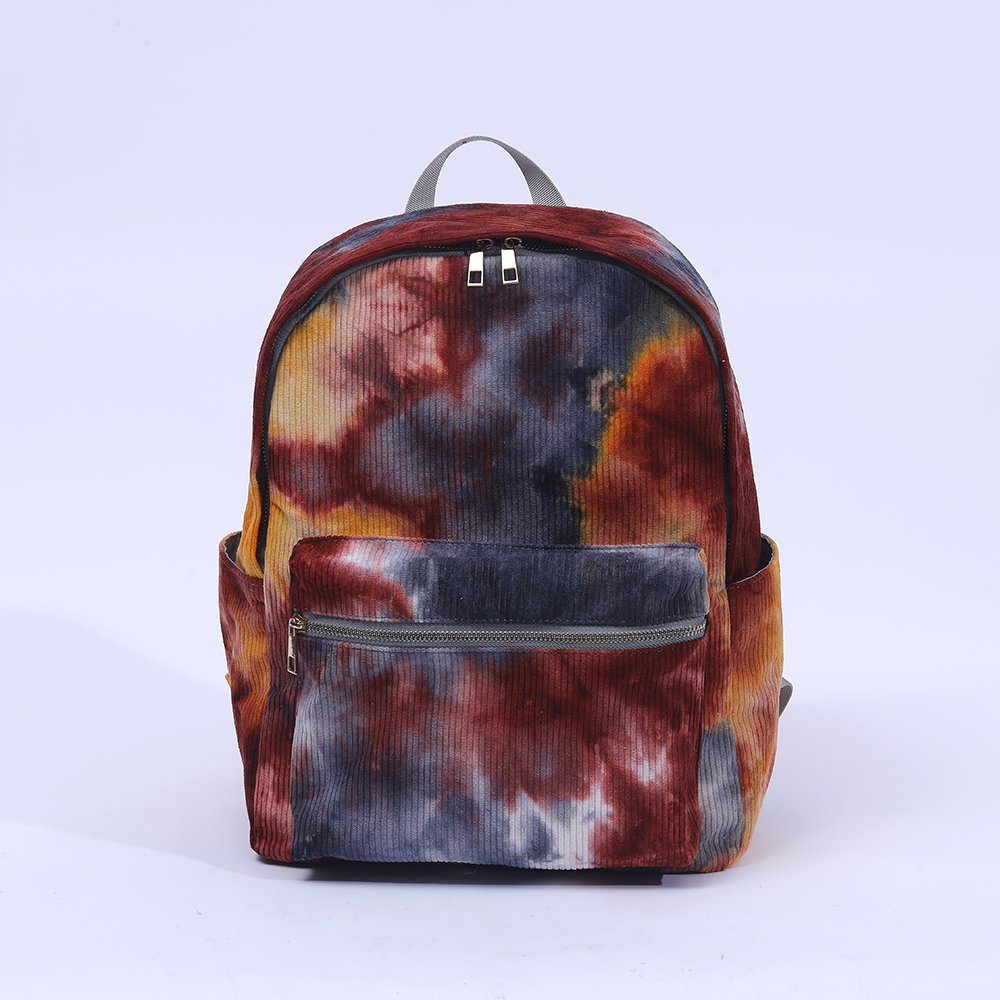 Stock No MOQ Eco Friendly School Bagpack Bookbag Organizer Tie Dye Corduroy Backpack Laptop Kids Backpacks School Bag