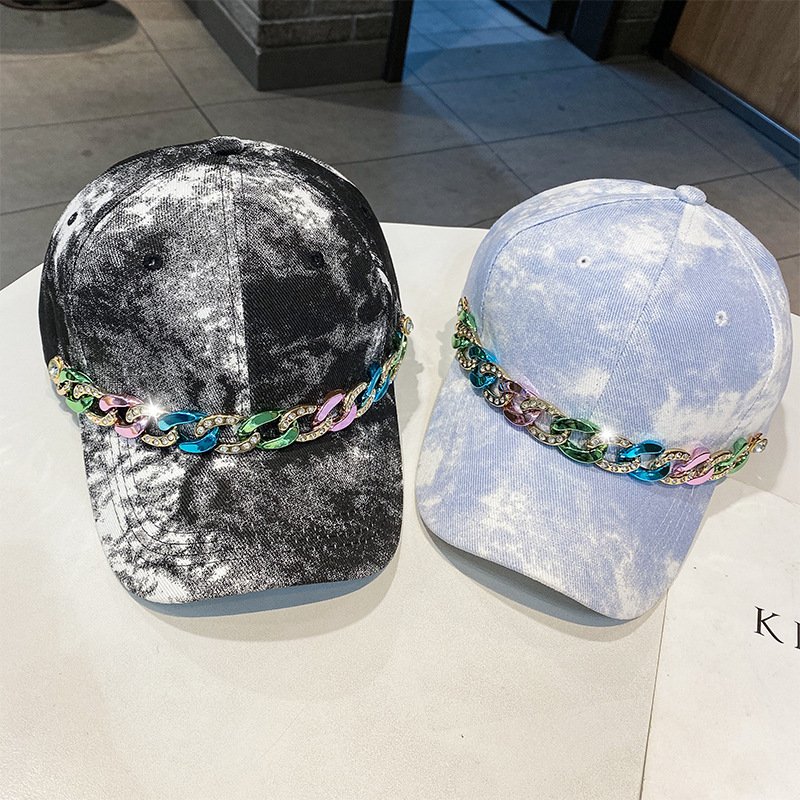 Fashion tie-dye sun protection chain rhinestone baseball cap