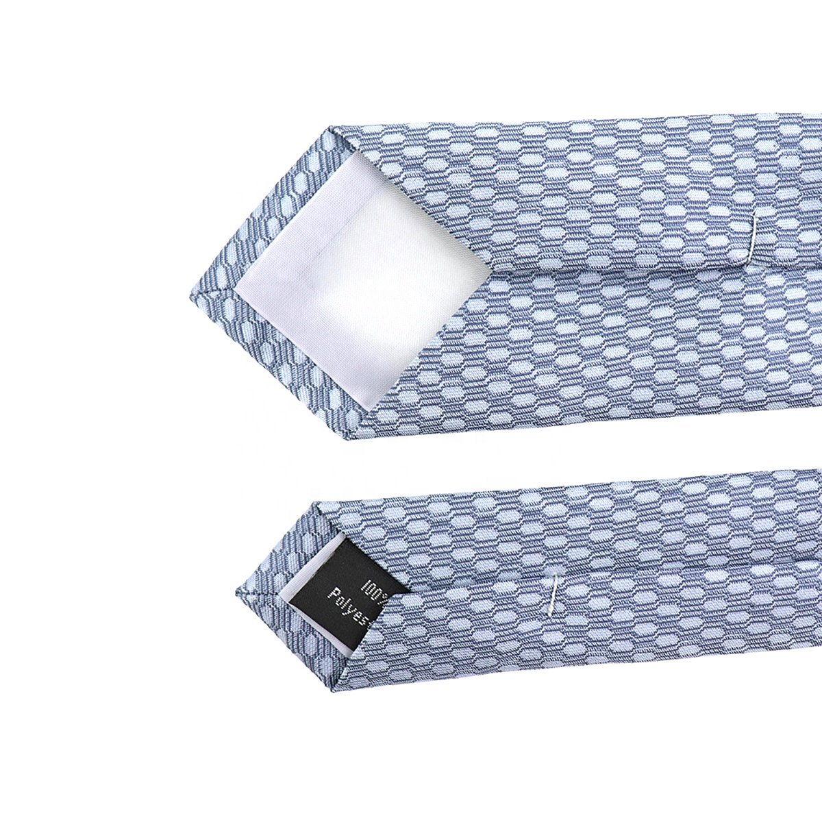 China Custom Necktie Geometric Handmade Slim Skinny Honeycomb Hexagon Microfiber Polyester Woven Neck Ties Dusty Blue For Men