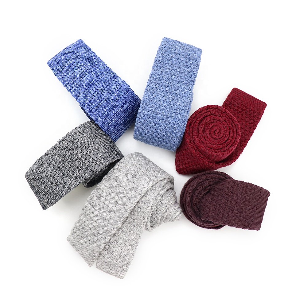 Mens Burgundy Red Grey Blue Knitted Slim Woven Square Silk Men'S Knit Neckties Skinny Tie Ties Necktie For Sale