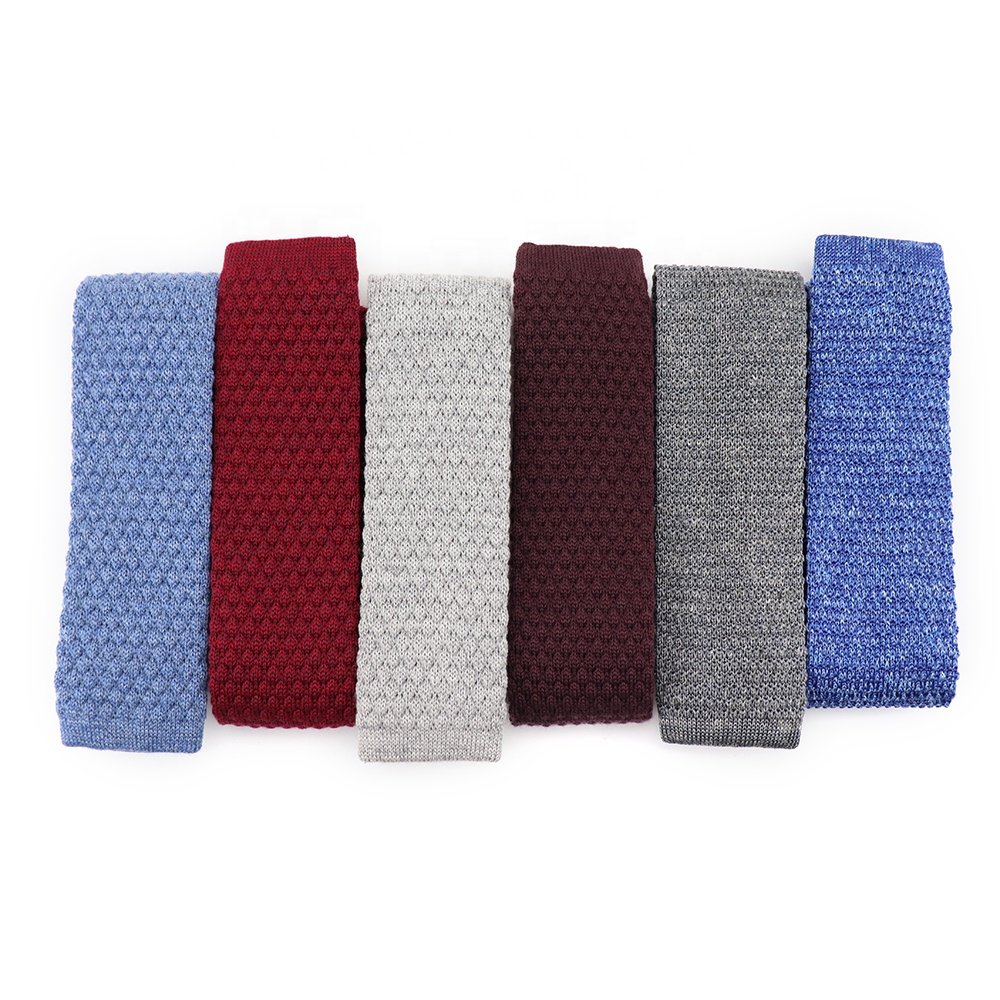 Mens Burgundy Red Grey Blue Knitted Slim Woven Square Silk Men'S Knit Neckties Skinny Tie Ties Necktie For Sale