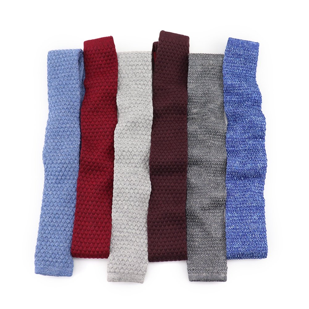 Mens Burgundy Red Grey Blue Knitted Slim Woven Square Silk Men'S Knit Neckties Skinny Tie Ties Necktie For Sale