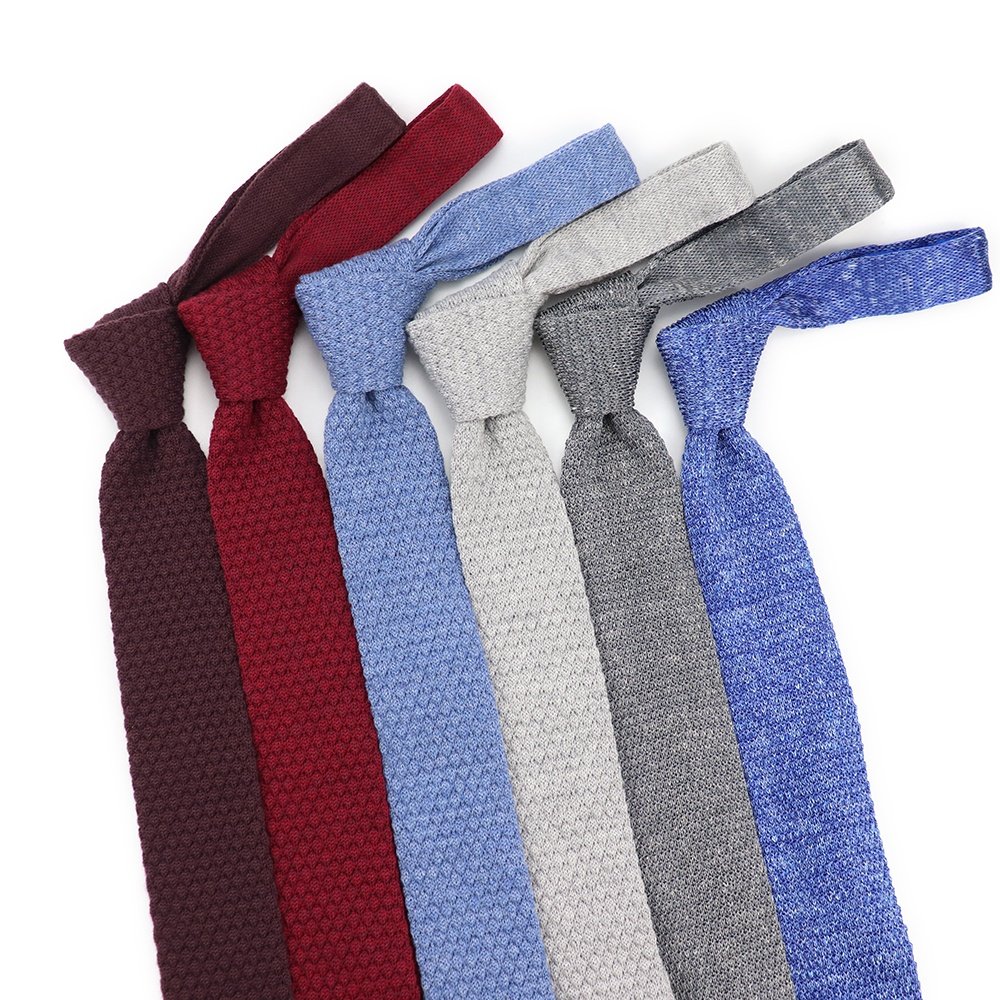 Mens Burgundy Red Grey Blue Knitted Slim Woven Square Silk Men'S Knit Neckties Skinny Tie Ties Necktie For Sale