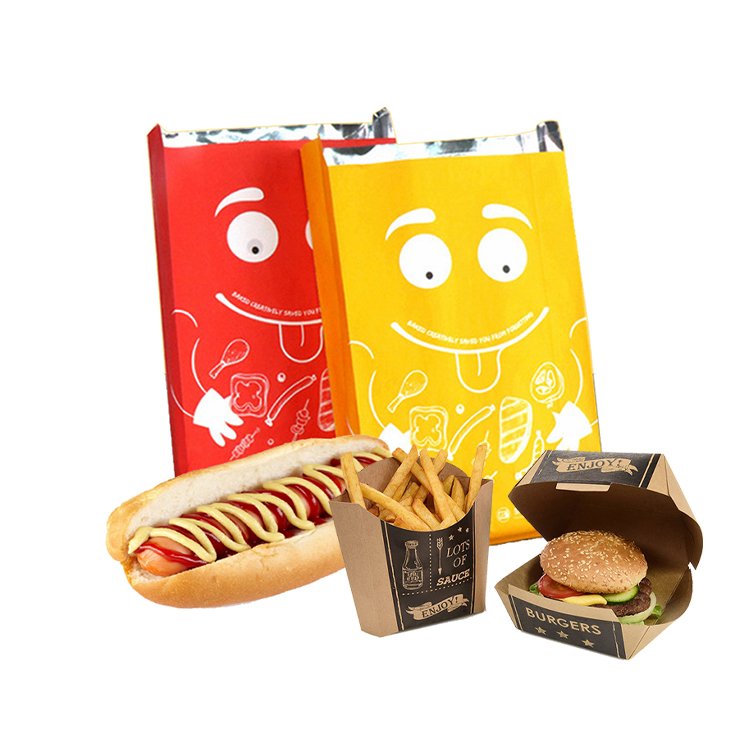 Greaseproof takeaway packaging for barbecue fried chicken BBQ hot dog fast food grade aluminium foil lined kraft paper bags