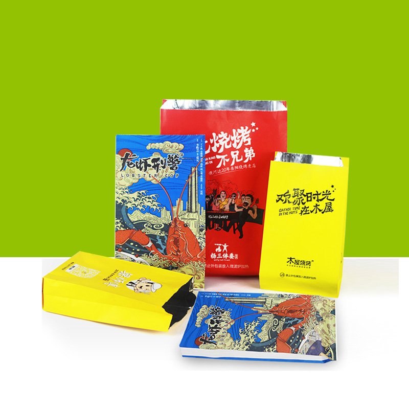 Greaseproof takeaway packaging for barbecue fried chicken BBQ hot dog fast food grade aluminium foil lined kraft paper bags