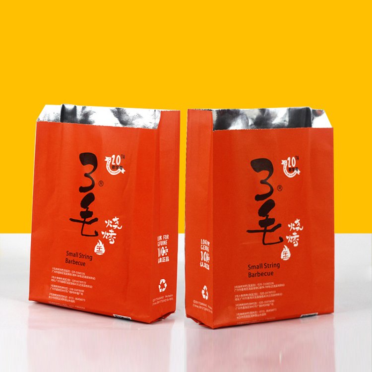 Greaseproof takeaway packaging for barbecue fried chicken BBQ hot dog fast food grade aluminium foil lined kraft paper bags