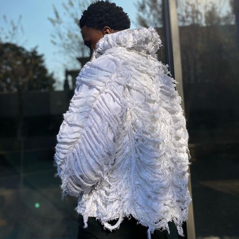 DiZNEW hoody Low moq custom wash damage white thick jeans hoodie men high quality