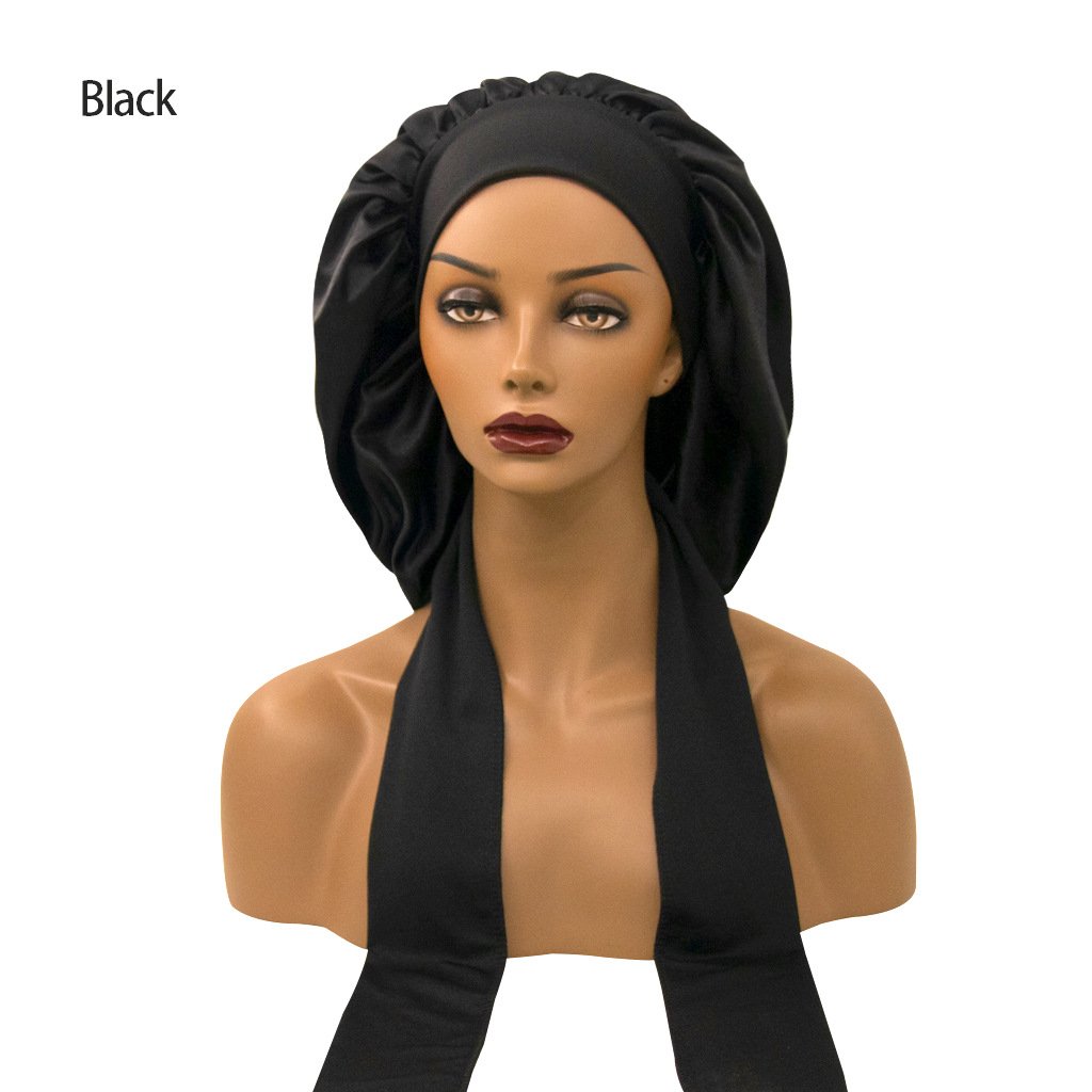 Wholesale Original Design Sleep Cap Adjustable Silky Hair Bonnet with Wide Tie Band Straps Satin Night Sleeping Cap Head Warp
