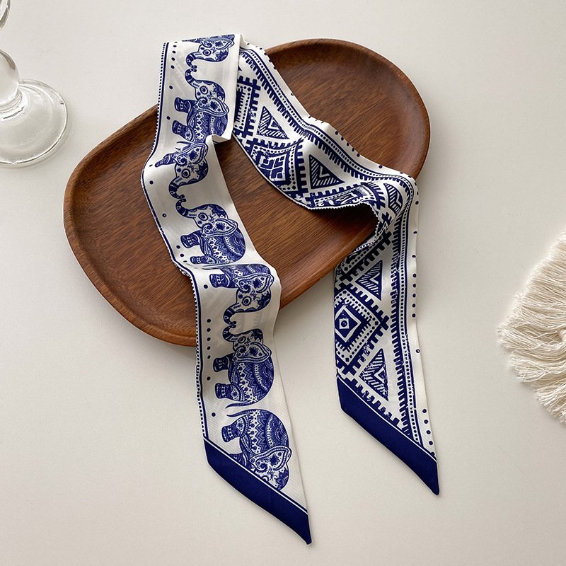 Spring Floral Ladies Twill Silk Hair Scarf Decoration Long Strip Tie Bag Handle Ribbon Wrist Wrap Ribbon