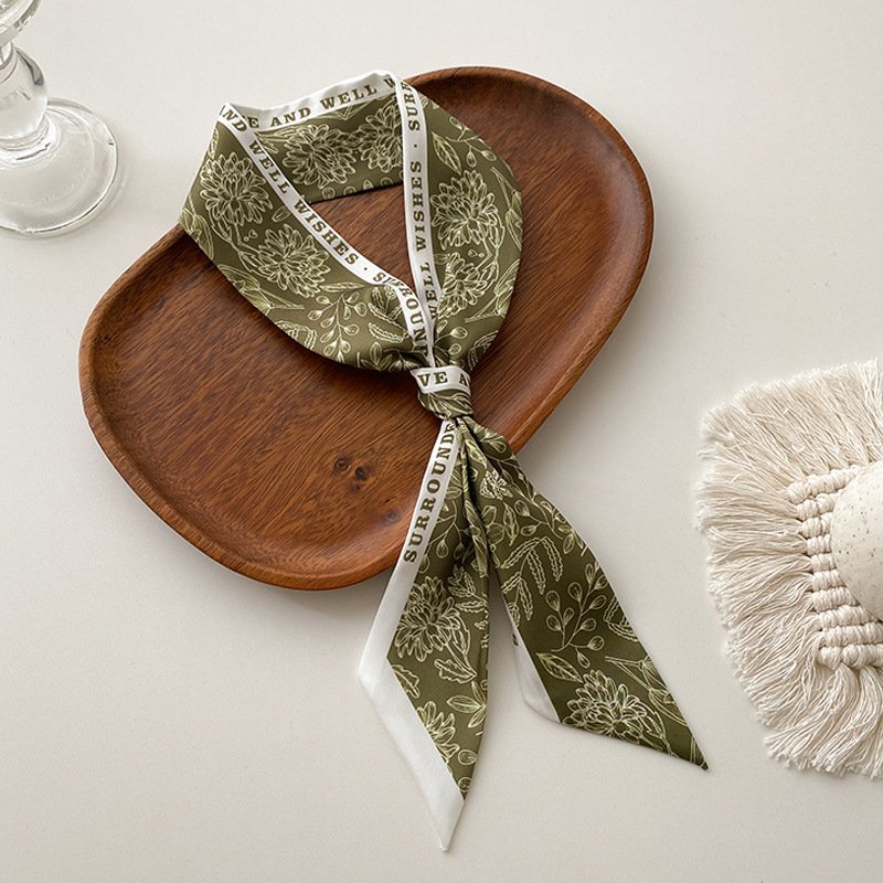 Spring Floral Ladies Twill Silk Hair Scarf Decoration Long Strip Tie Bag Handle Ribbon Wrist Wrap Ribbon