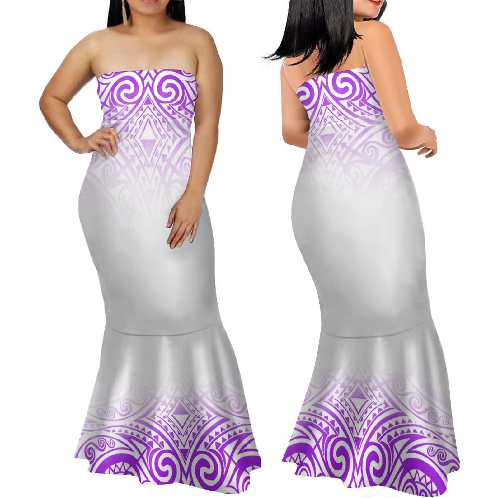 Milk Silk Fabric Polynesian Mermaid Dresses Custom Red Tapa Flower Printed Strapless Ladies Dress Off-shoulder Nightclub Dress