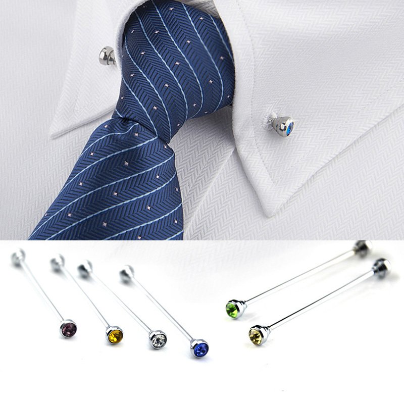 crystal tie collar bar Mens Shirt Collar Pin Necktie Tie Clip Clasp Brooch Bar Barbell Lapel Stick Collars buckle