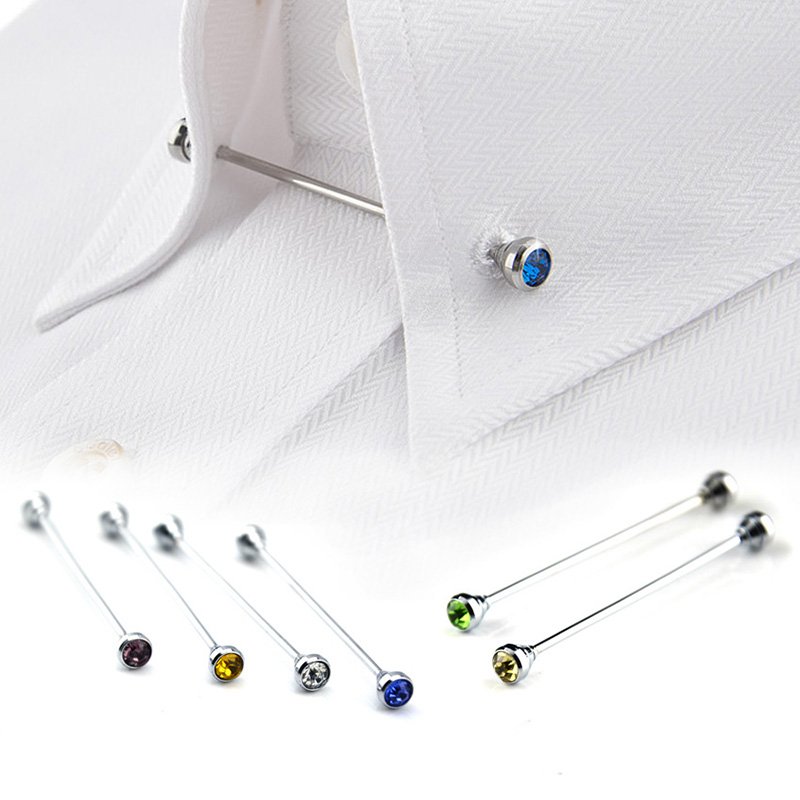 crystal tie collar bar Mens Shirt Collar Pin Necktie Tie Clip Clasp Brooch Bar Barbell Lapel Stick Collars buckle