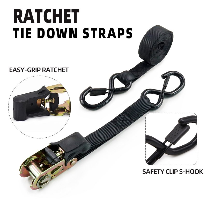 4 pack 1" x 12' polyester webbing rubber coated cargo lashing custom ratchet straps ratchet tie down straps coated S hook