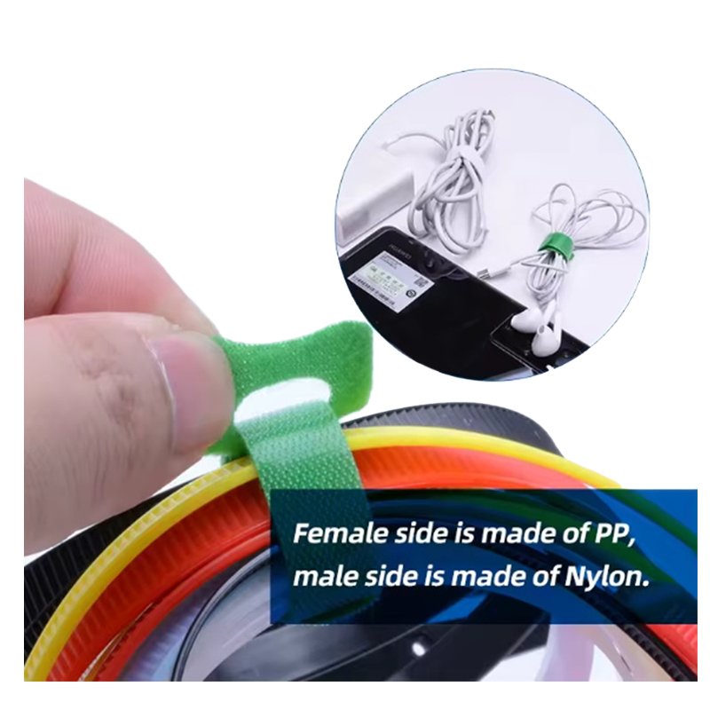 Adjustable 0.59 x 7.48 Inch Nylon Cable Ties Self-Adhesive Back to Back Hook and Loop Fastener Heat Resistant Tape
