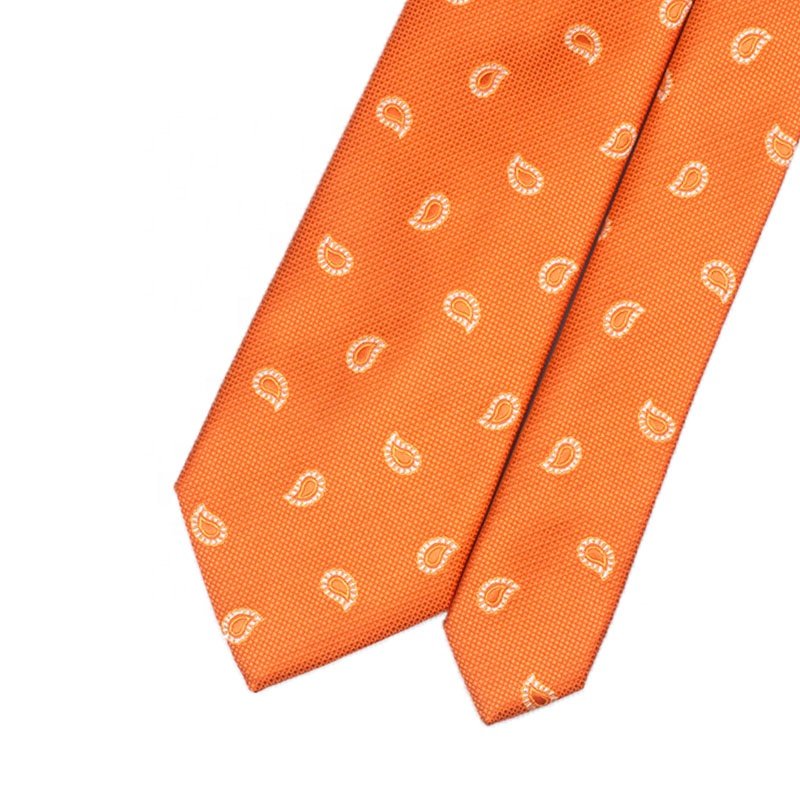 Elegant Design Delicate OEM Orange Polyester Woven Embroidered Tie Handmade Men Neck Ties