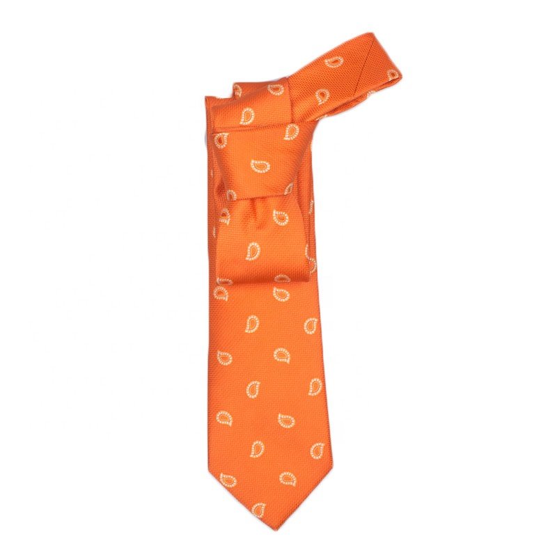Elegant Design Delicate OEM Orange Polyester Woven Embroidered Tie Handmade Men Neck Ties