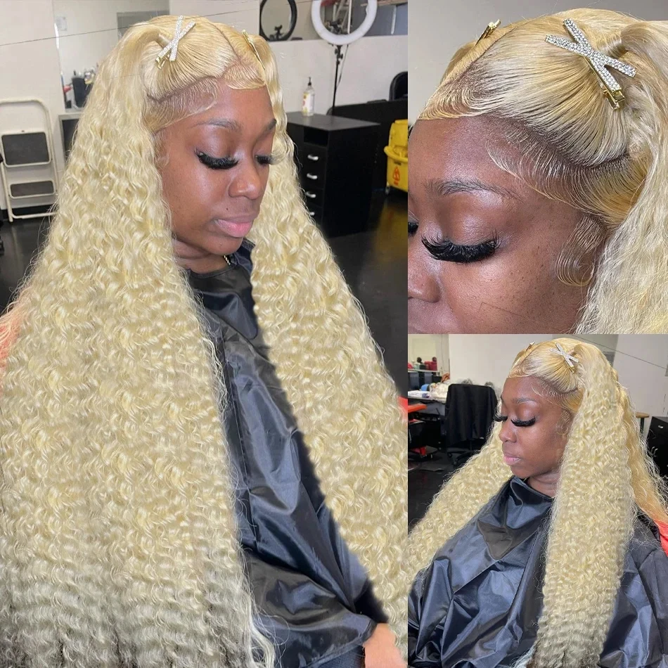 30 40 Inch Curly Wigs 613 Blonde 250 density 13x4 Lace Front Human Hair Deep Wave 13x6 Lace Frontal Wig For Women