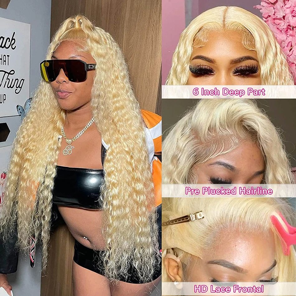 30 40 Inch Curly Wigs 613 Blonde 250 density 13x4 Lace Front Human Hair Deep Wave 13x6 Lace Frontal Wig For Women