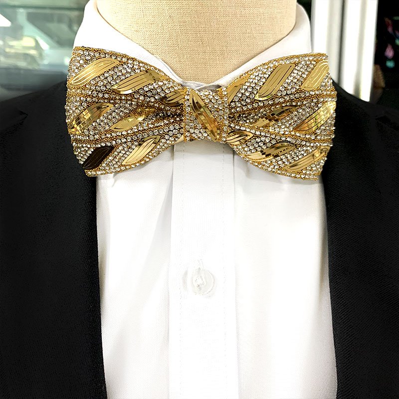 factory wholesale DDP Gold Color adjustable men's crystal Bow Tie for wedding gift groomsman bow ties custom neck ties