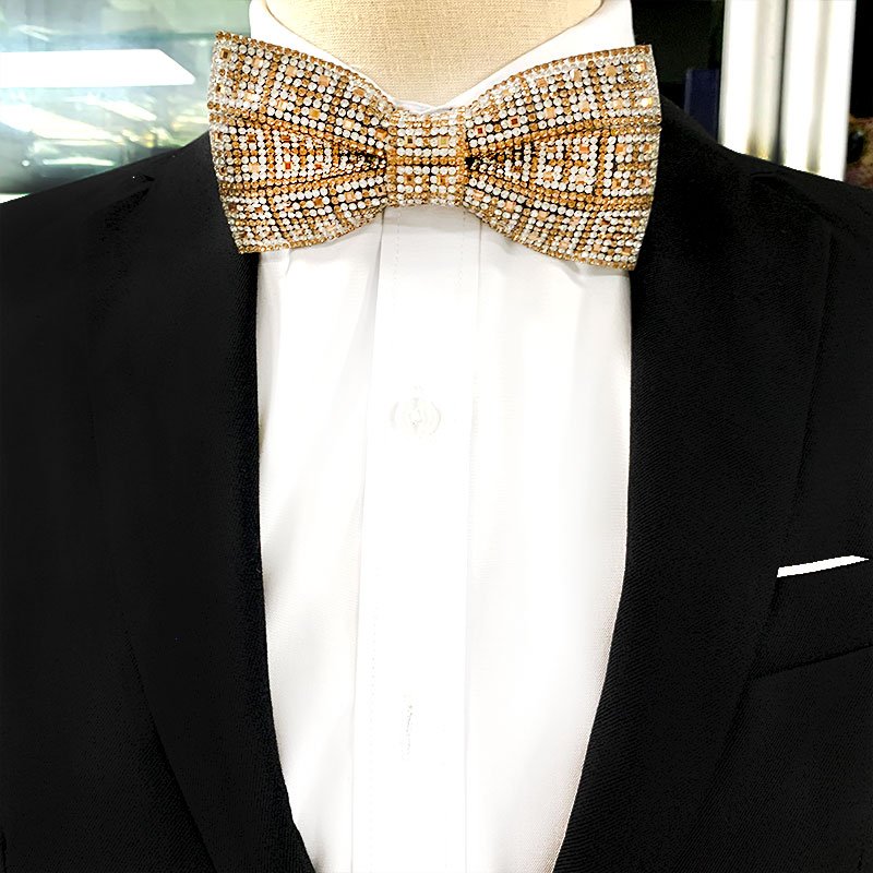 factory wholesale DDP Gold Color adjustable men's crystal Bow Tie for wedding gift groomsman bow ties custom neck ties