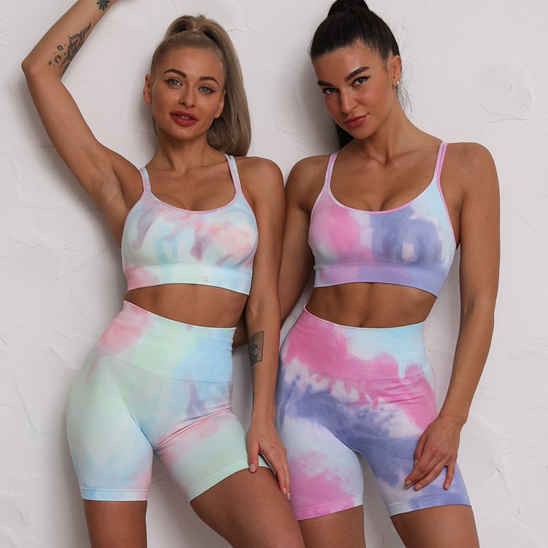 Tie Dyeing Women's Sportswear Yoga Workout Clothes Wear Sports Clothing Fitness Legging Bra Crop Long Sleeve Gym Set