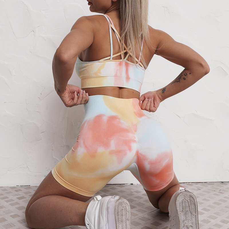 Tie Dyeing Women's Sportswear Yoga Workout Clothes Wear Sports Clothing Fitness Legging Bra Crop Long Sleeve Gym Set