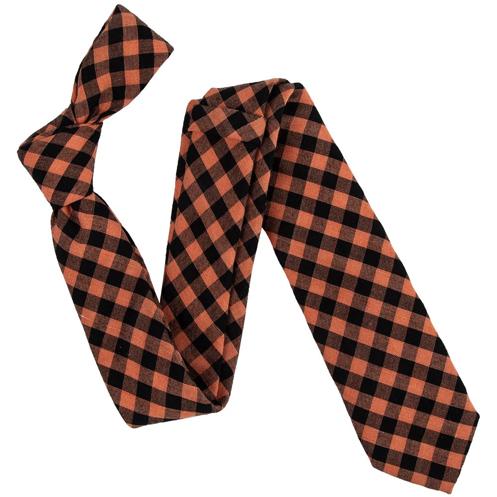 Wholesale Custom Colorful Mens Black Orange Plaid Cotton NeckTie Tie And Sock Set For Wedding Party