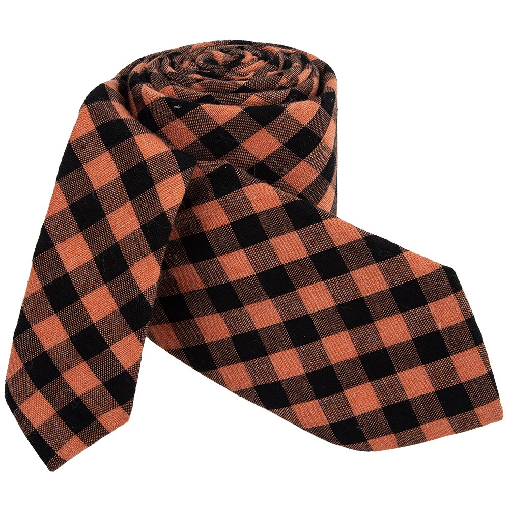 Wholesale Custom Colorful Mens Black Orange Plaid Cotton NeckTie Tie And Sock Set For Wedding Party