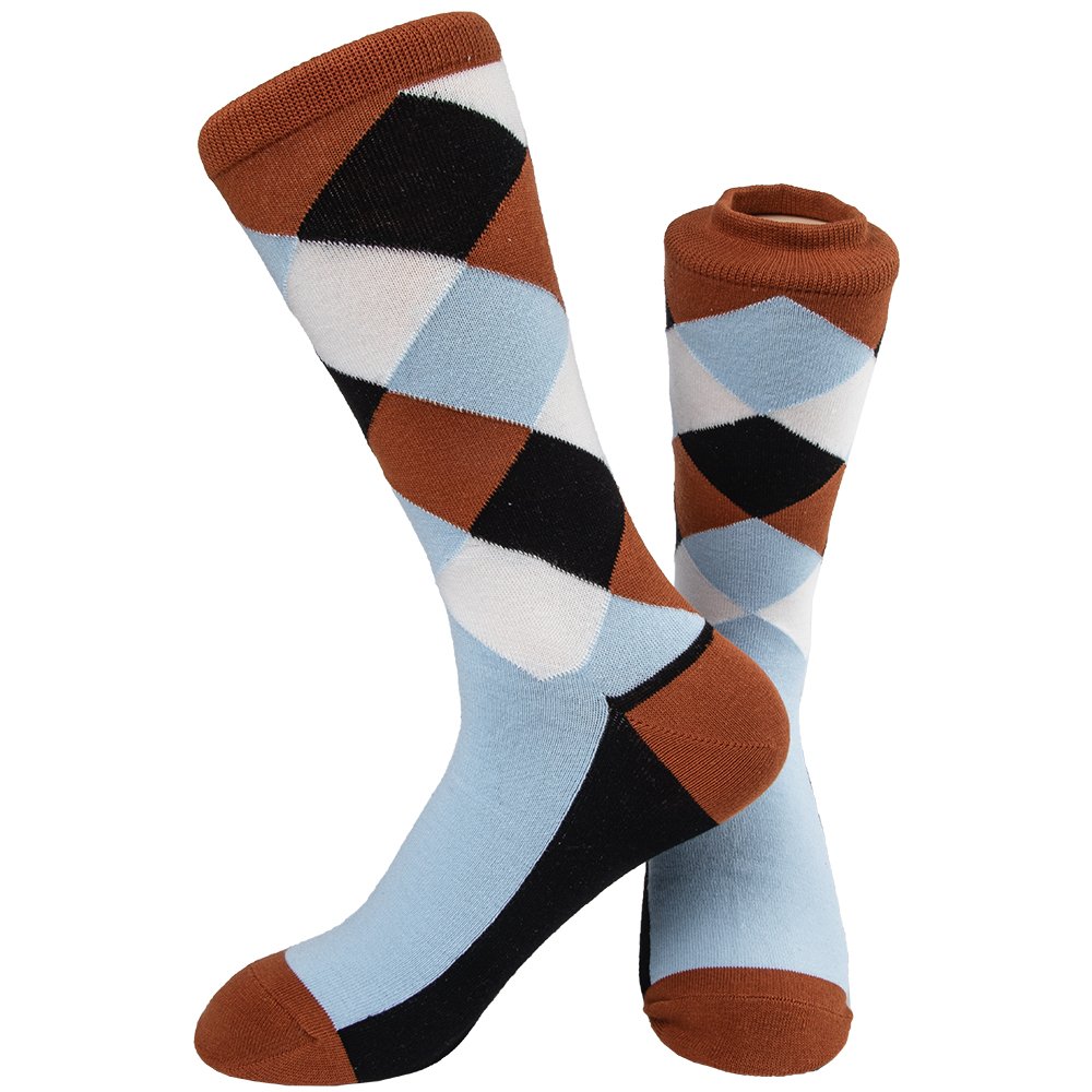 Wholesale Custom Colorful Mens Black Orange Plaid Cotton NeckTie Tie And Sock Set For Wedding Party