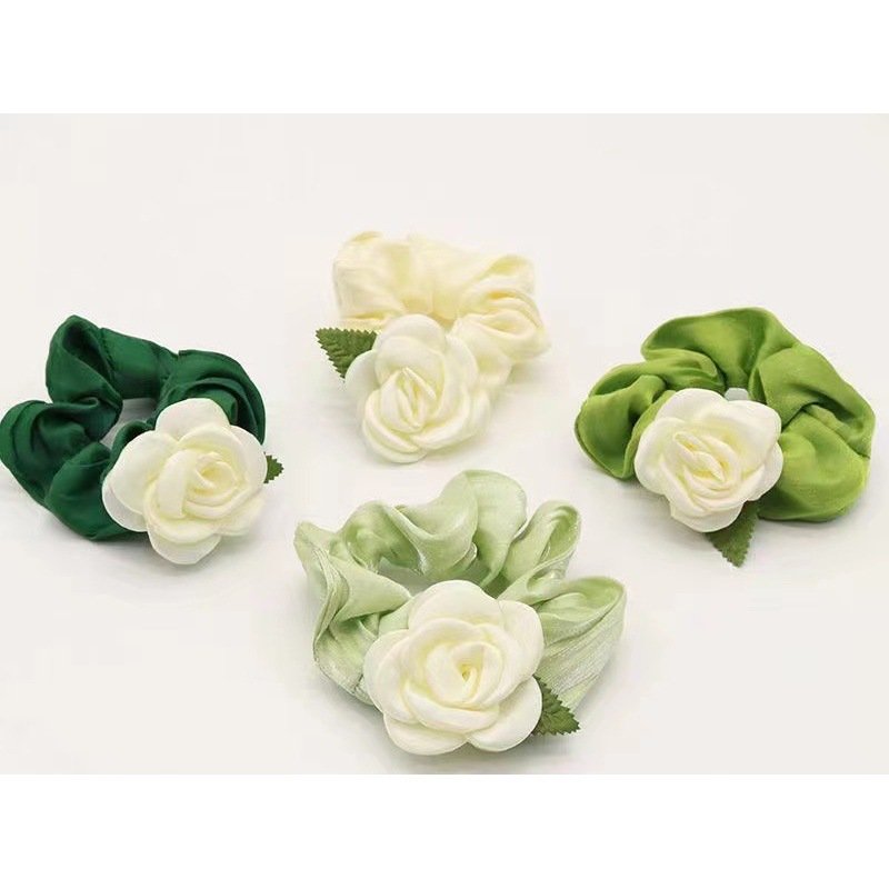Wholesale Solid Color Silk Hair Scrunchies White Camellia Hair Ties Fashion Flower Scrunchies Hair Accessories For Women