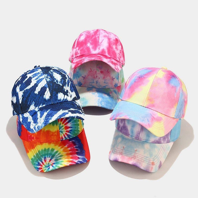 Wholesale Polyester Printed Tie Dyed Baseball Cap Hip Hop Color Block Graffiti Men/ Women's Gradient Sunshade Hat