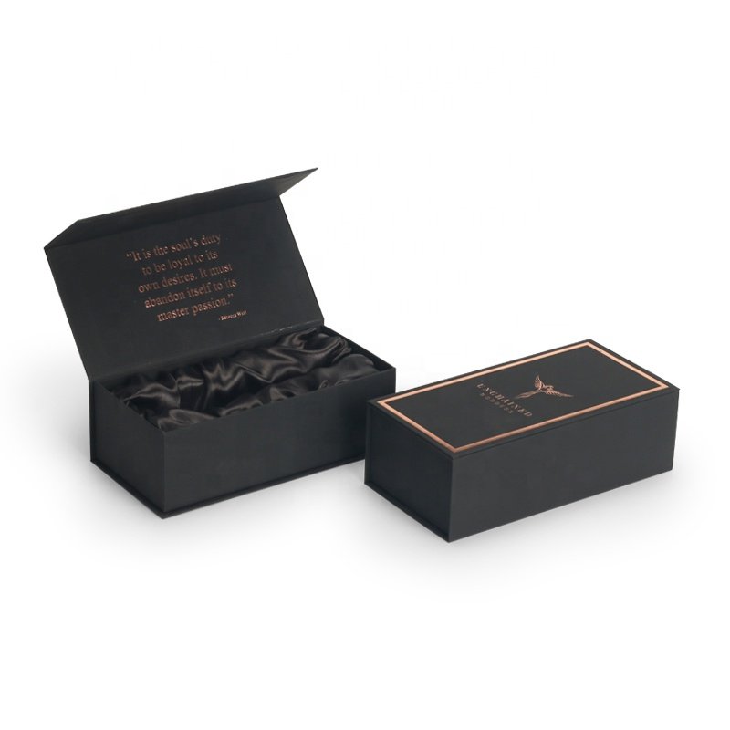 Customized Satin Lined Insert Rigid Cardboard Paper Box Printed Brand Logotype Black Magnetic Box Packaging for Gift