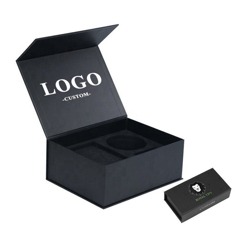 Customized Satin Lined Insert Rigid Cardboard Paper Box Printed Brand Logotype Black Magnetic Box Packaging for Gift