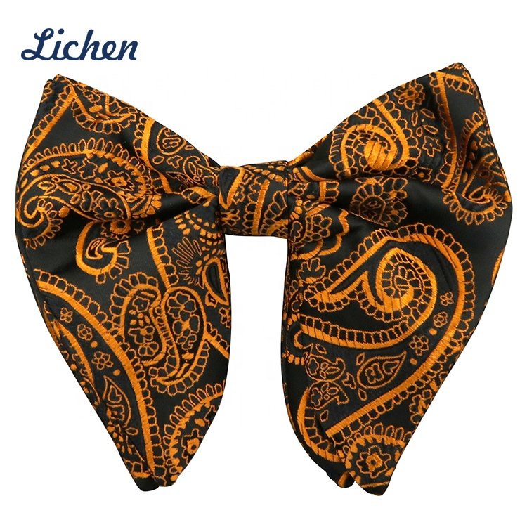 Fashion Paisley Floral Big Bowtie Jacquard Bow Tie Set with Pocket Square and Cufflinks with Luxury Box Gift for Men