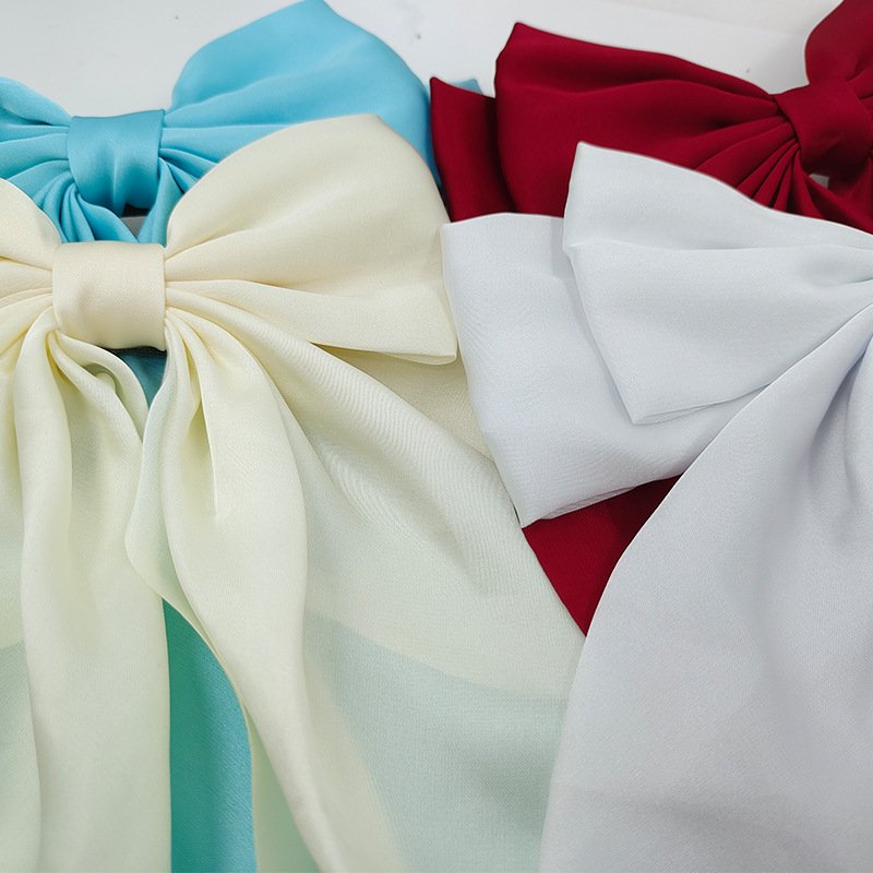 Luxury Elegant Silk Fabric Long Bow Girls Hair Clips Accessories Bowknot Ribbon Hairpin Pink Satin Bow Hairgrips For Women