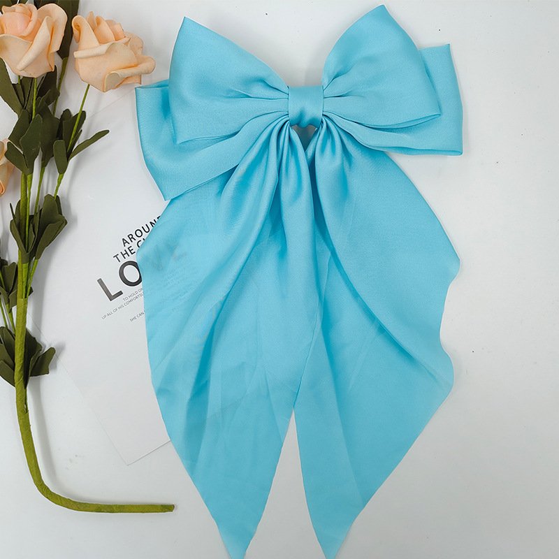 Luxury Elegant Silk Fabric Long Bow Girls Hair Clips Accessories Bowknot Ribbon Hairpin Pink Satin Bow Hairgrips For Women